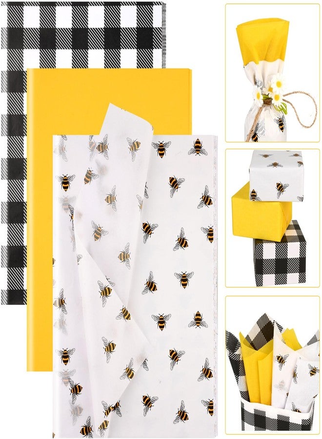 Bolsome 100 Sheets 20 * 14 Inches Bee Tissue Paper for Gift Wrapping Buffalo Plaid Tissue Paper for Gift Bags Yellow Tissue Paper for Birthday Bee Themed Party DIY Craft - Image 1